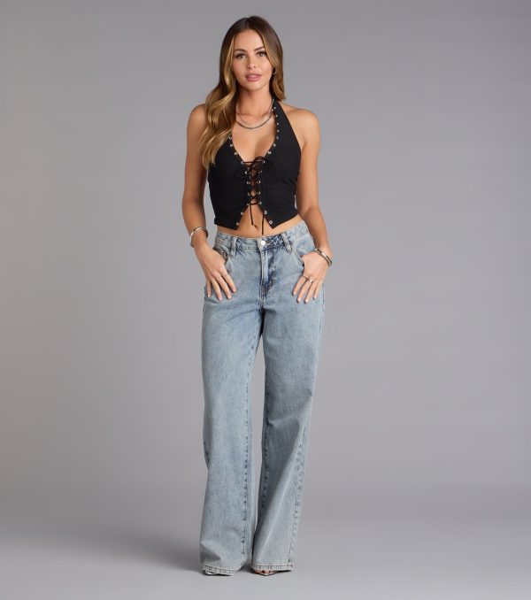 Night Mode Halter Lace-Up Crop Top - Image 4