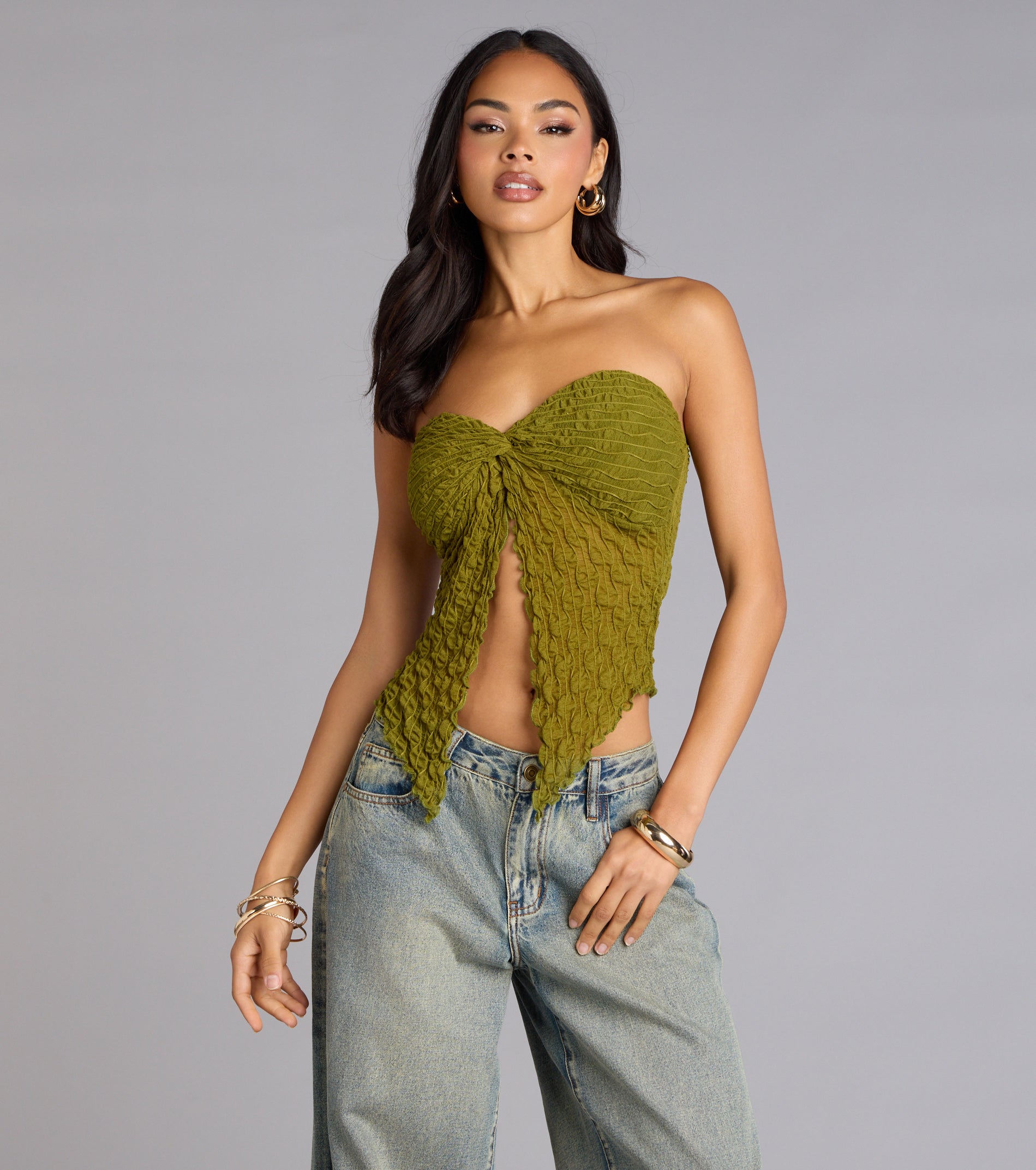 Hot To Go Strapless Slit Crop Top - Image 9
