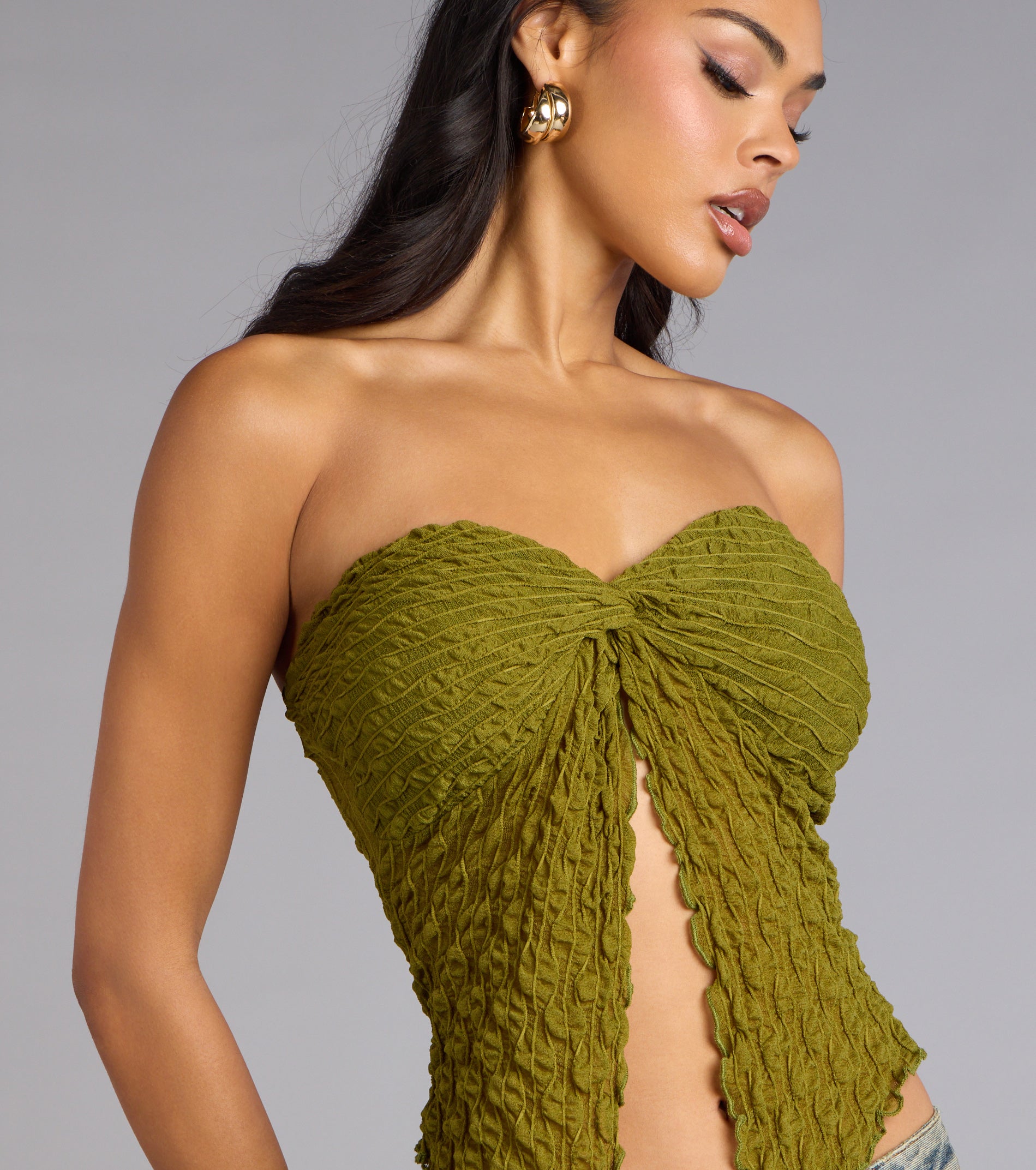 Hot To Go Strapless Slit Crop Top - Image 12