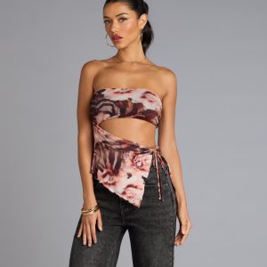 Floral Cutie Mesh Asymmetrical Top