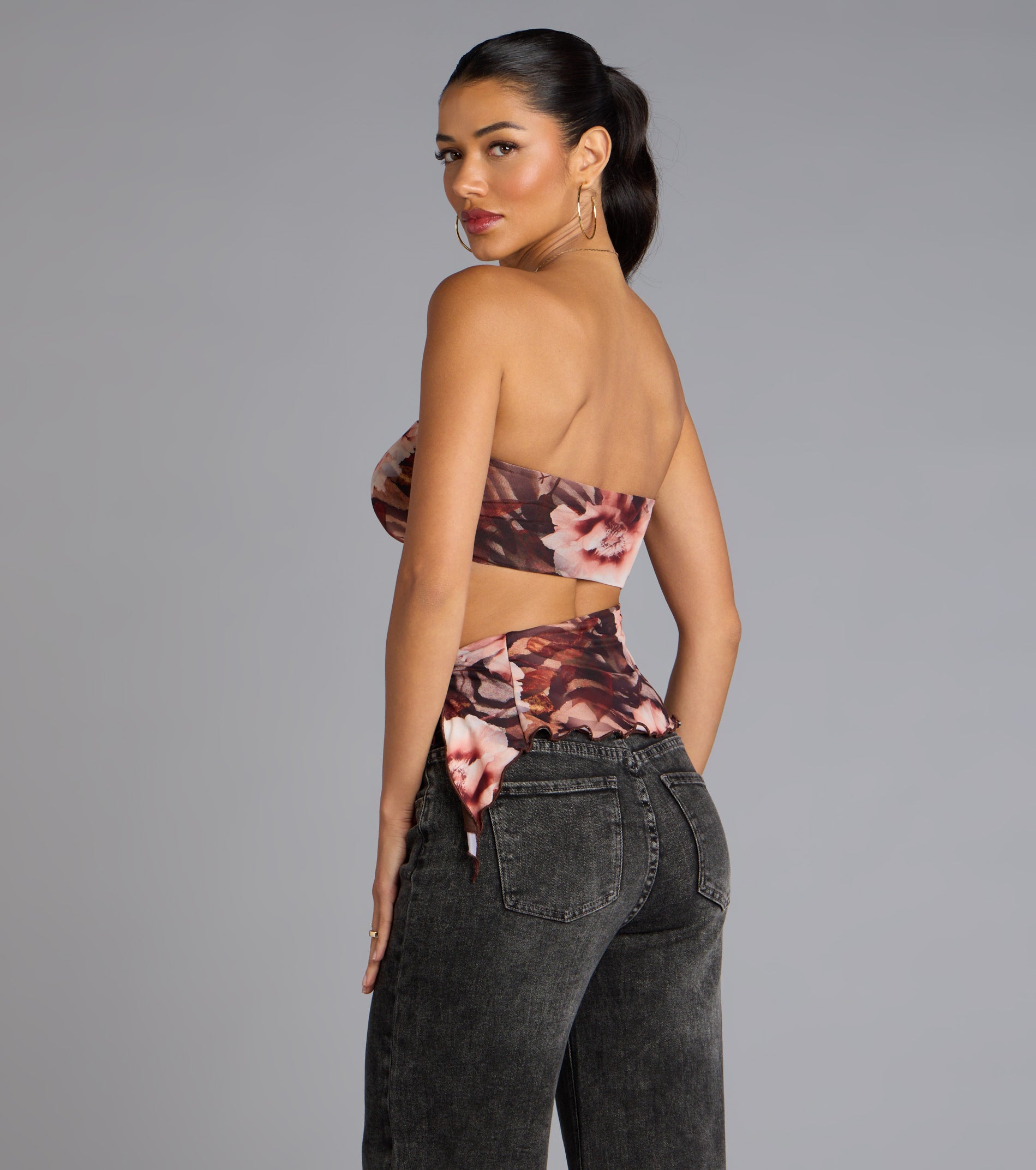 Floral Cutie Mesh Asymmetrical Top - Image 2