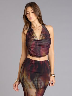 Night Out Muse Abstract Print Halter Top