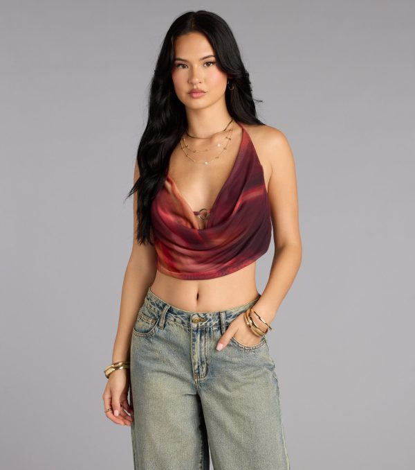 Bold Flow Cowl Halter Crop Top