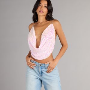 Disco Dream Sequin Rhinestone Chain Halter Top