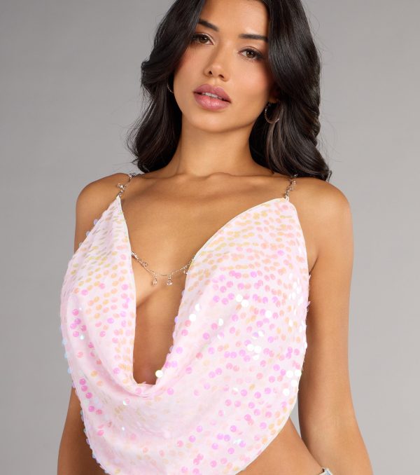Disco Dream Sequin Rhinestone Chain Halter Top - Image 3