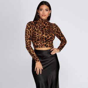 Leopard Mock Neck Crop Top