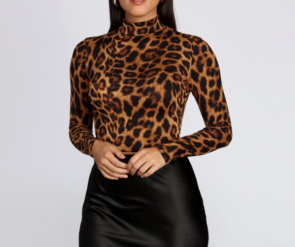 Leopard Mock Neck Crop Top - Image 4