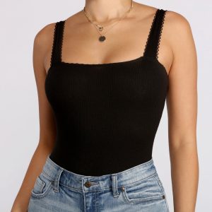Ribbed Scallop Trim Bodysuit