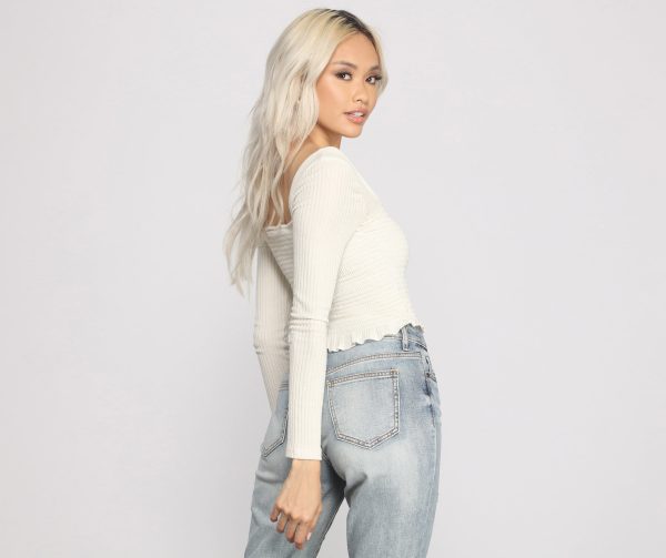 Ribbed And Smocked Square Neck Crop Top - Image 6