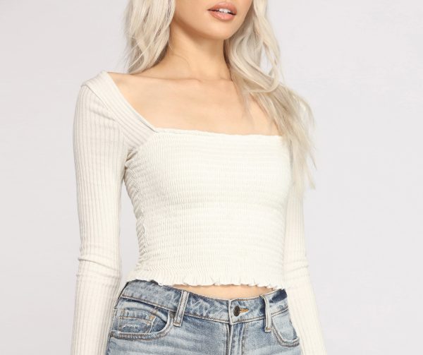 Ribbed And Smocked Square Neck Crop Top - Image 7