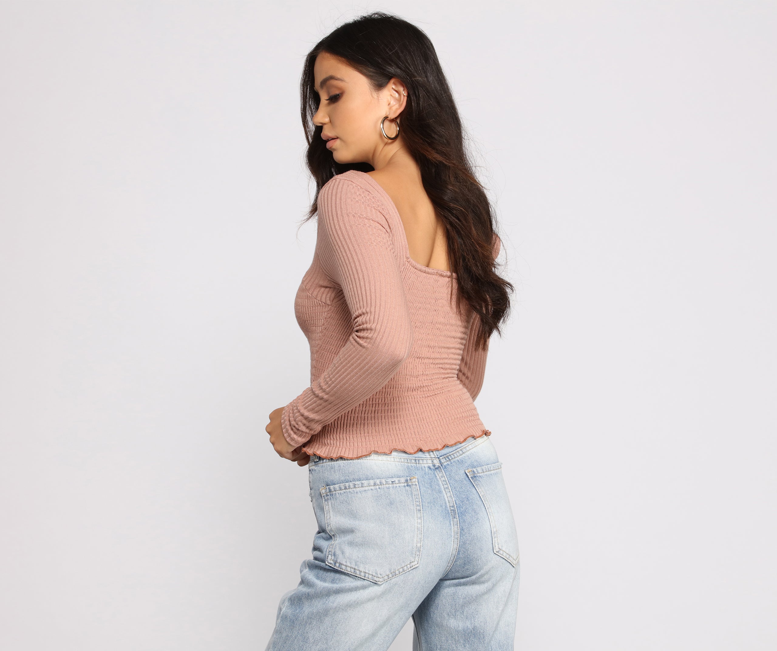 Ribbed And Smocked Square Neck Crop Top - Image 2