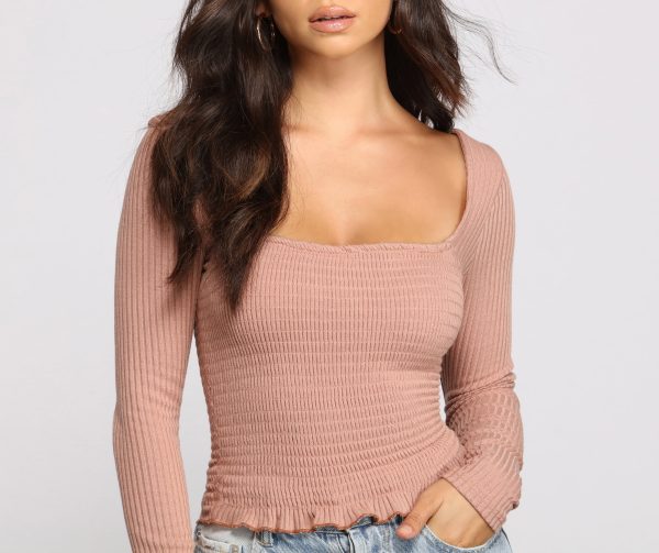 Ribbed And Smocked Square Neck Crop Top - Image 4