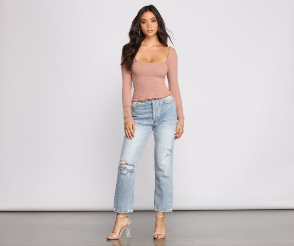 Ribbed And Smocked Square Neck Crop Top - Image 3