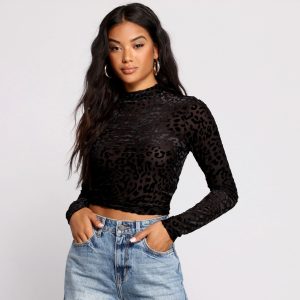 Sassy Stunner Flocked Leopard Print Crop Top