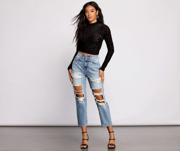 Sassy Stunner Flocked Leopard Print Crop Top - Image 4
