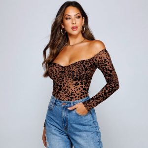 Flocked Velvet Leopard Print Bodysuit