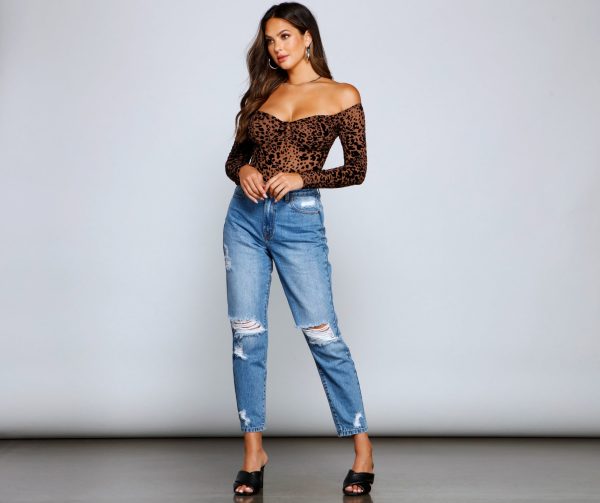 Flocked Velvet Leopard Print Bodysuit - Image 4