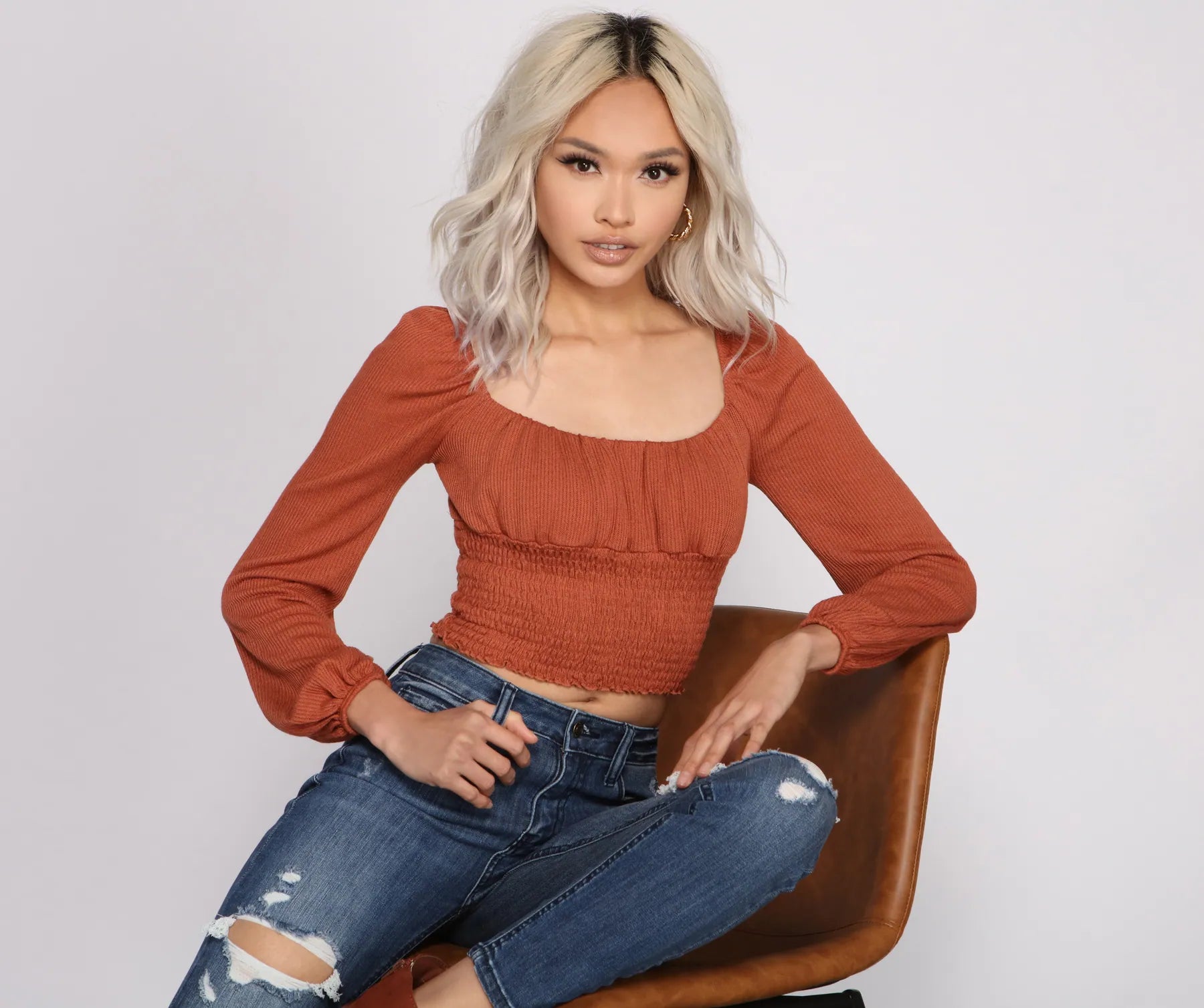 Stylish And Smocked Puff Sleeve Top - Image 2
