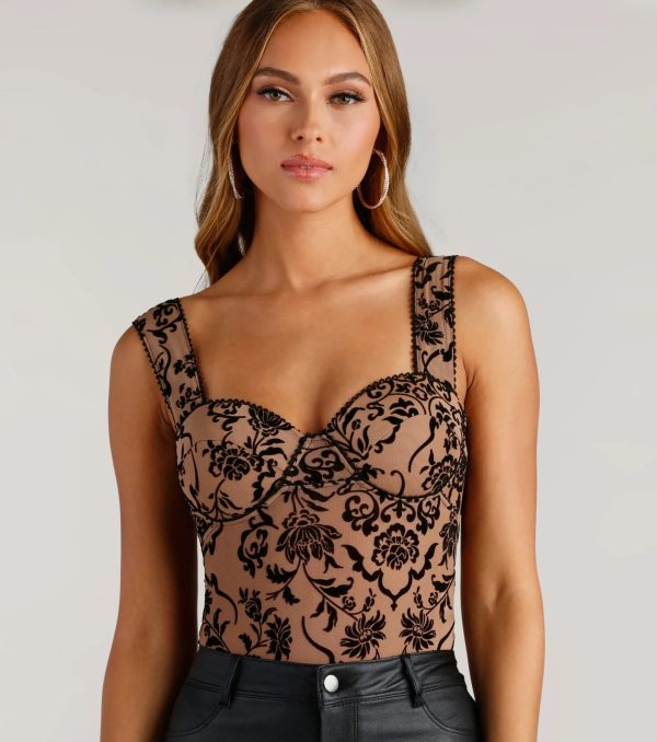 Floral Stunner Flocked Bustier Bodysuit - Image 3