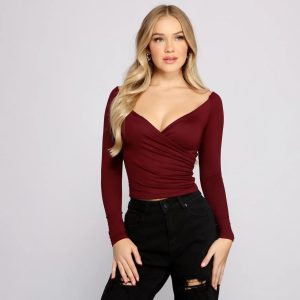 Keeping Knit Basic Surplice Wrap Top