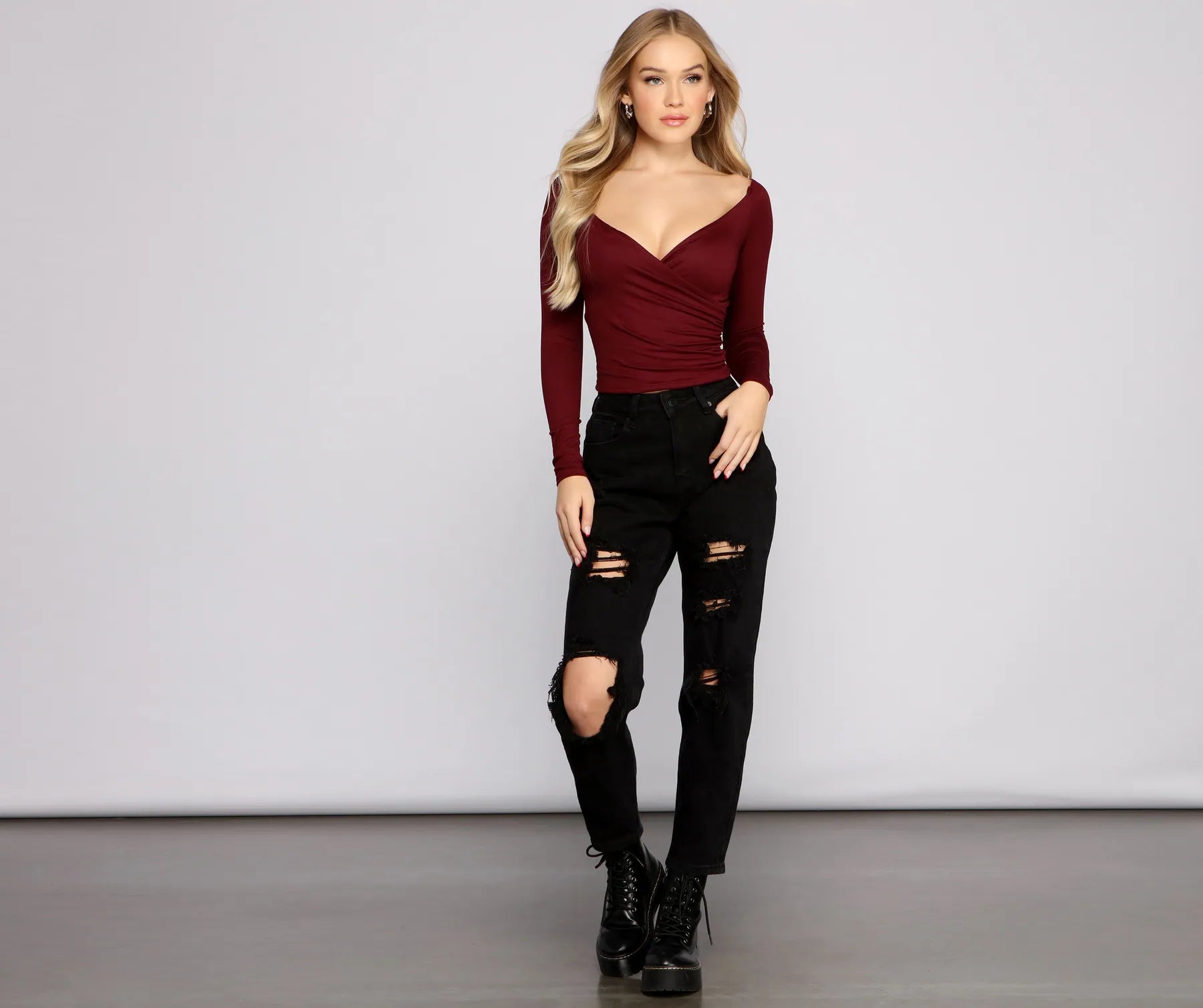 Keeping Knit Basic Surplice Wrap Top - Image 4