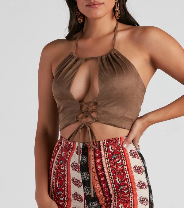 Basic Faux Suede Halter Crop Top - Image 4