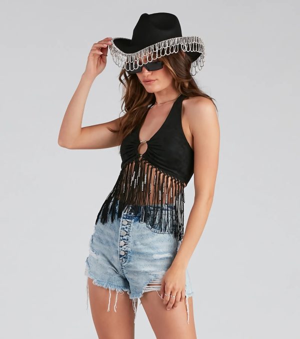 O-Ring Faux Suede Halter Top - Image 5