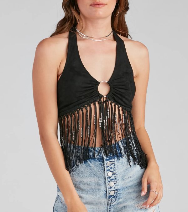 O-Ring Faux Suede Halter Top - Image 8