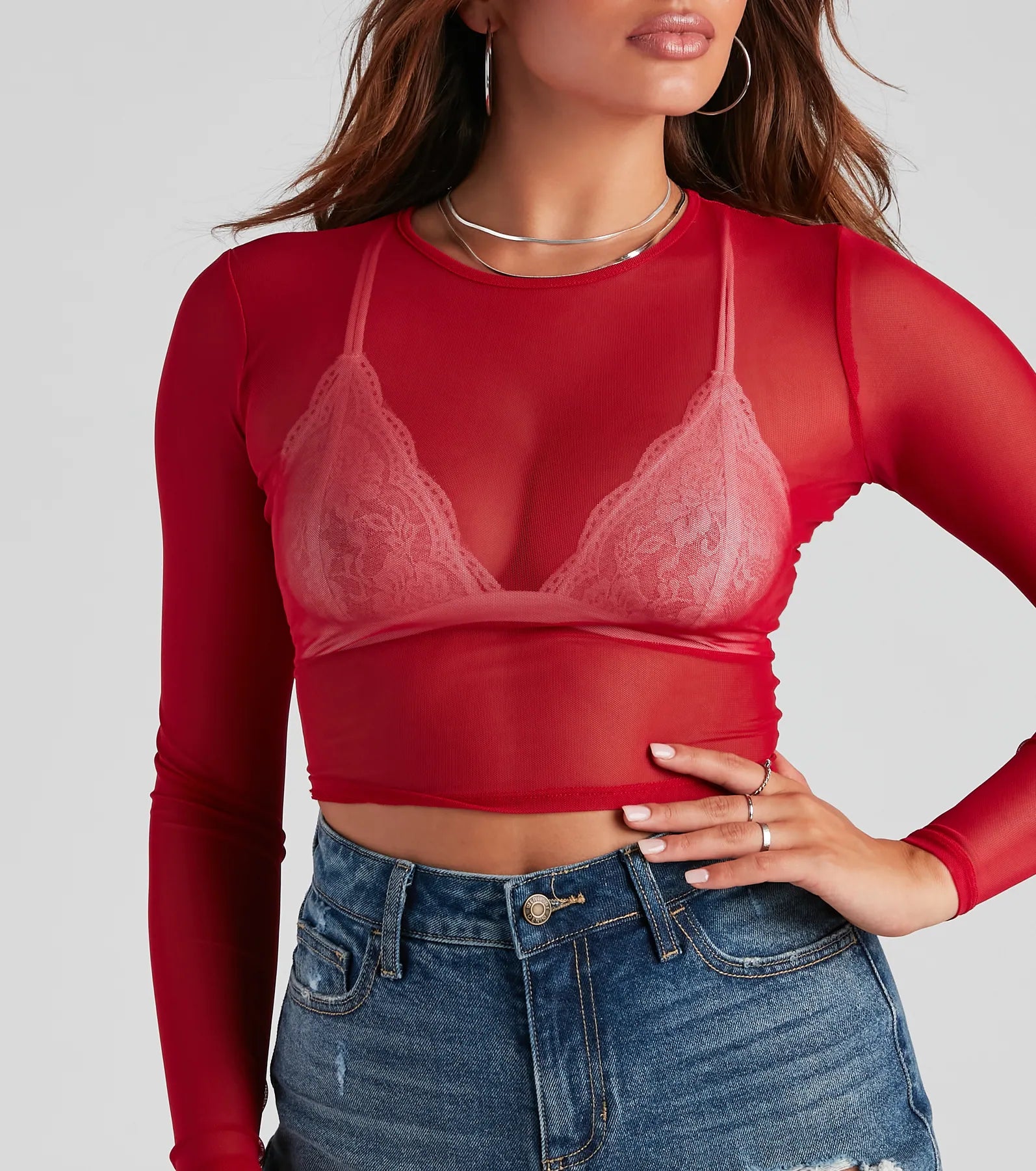 Mesh It Up Long Sleeve Crop Top - Image 10