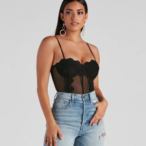 Dreamy-Chic Mesh Crochet Bustier Bodysuit