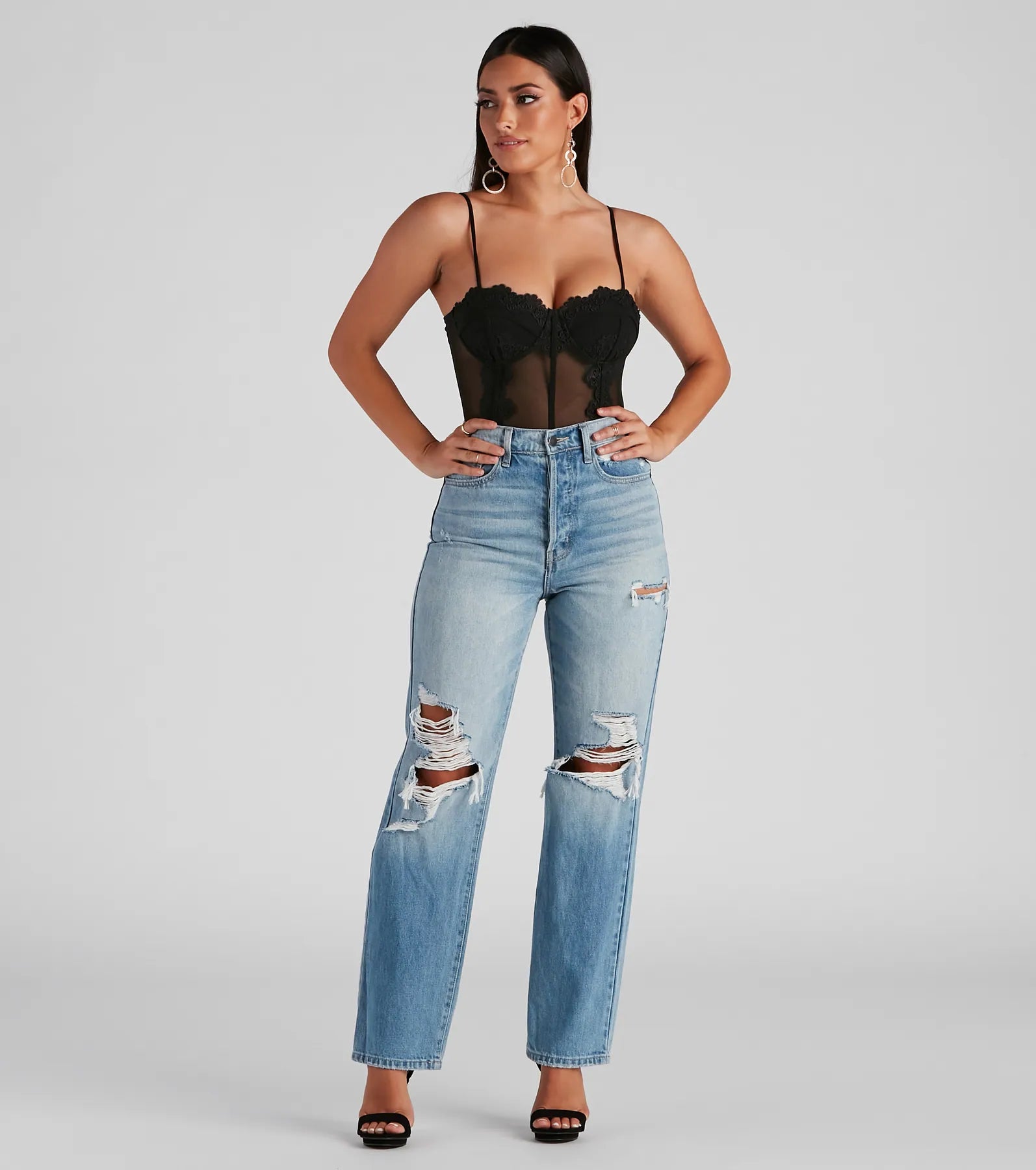 Dreamy-Chic Mesh Crochet Bustier Bodysuit - Image 2