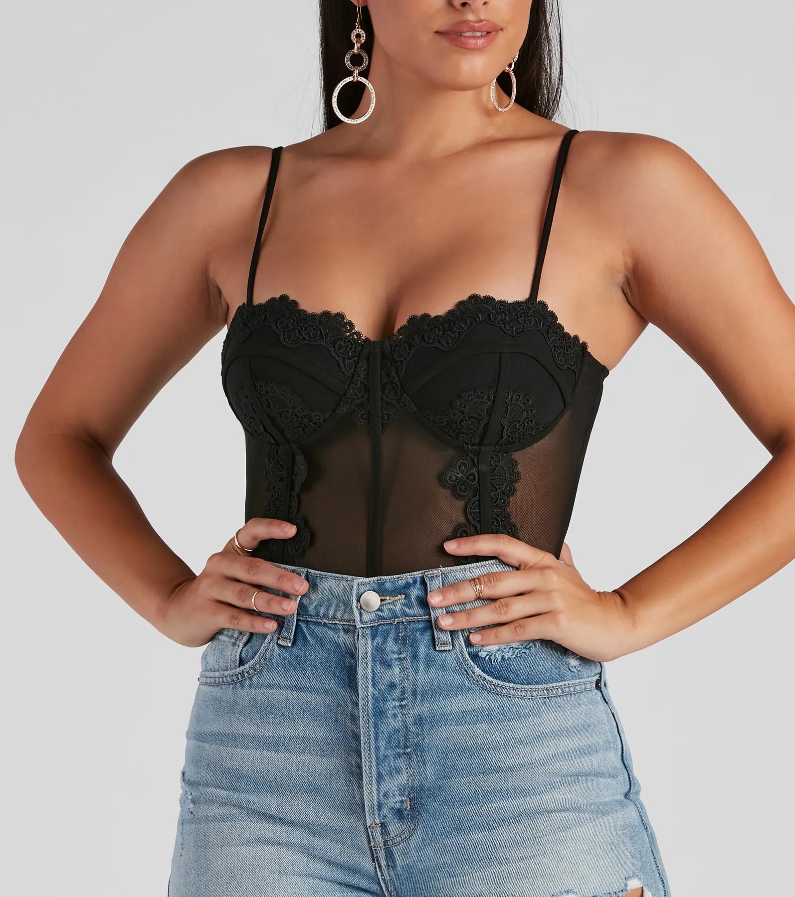 Dreamy-Chic Mesh Crochet Bustier Bodysuit - Image 3