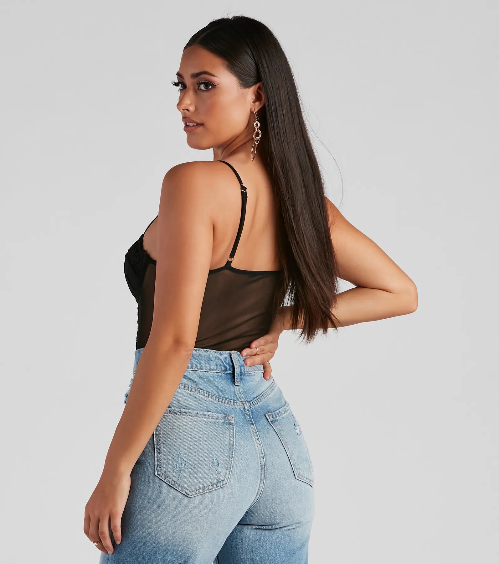 Dreamy-Chic Mesh Crochet Bustier Bodysuit - Image 4