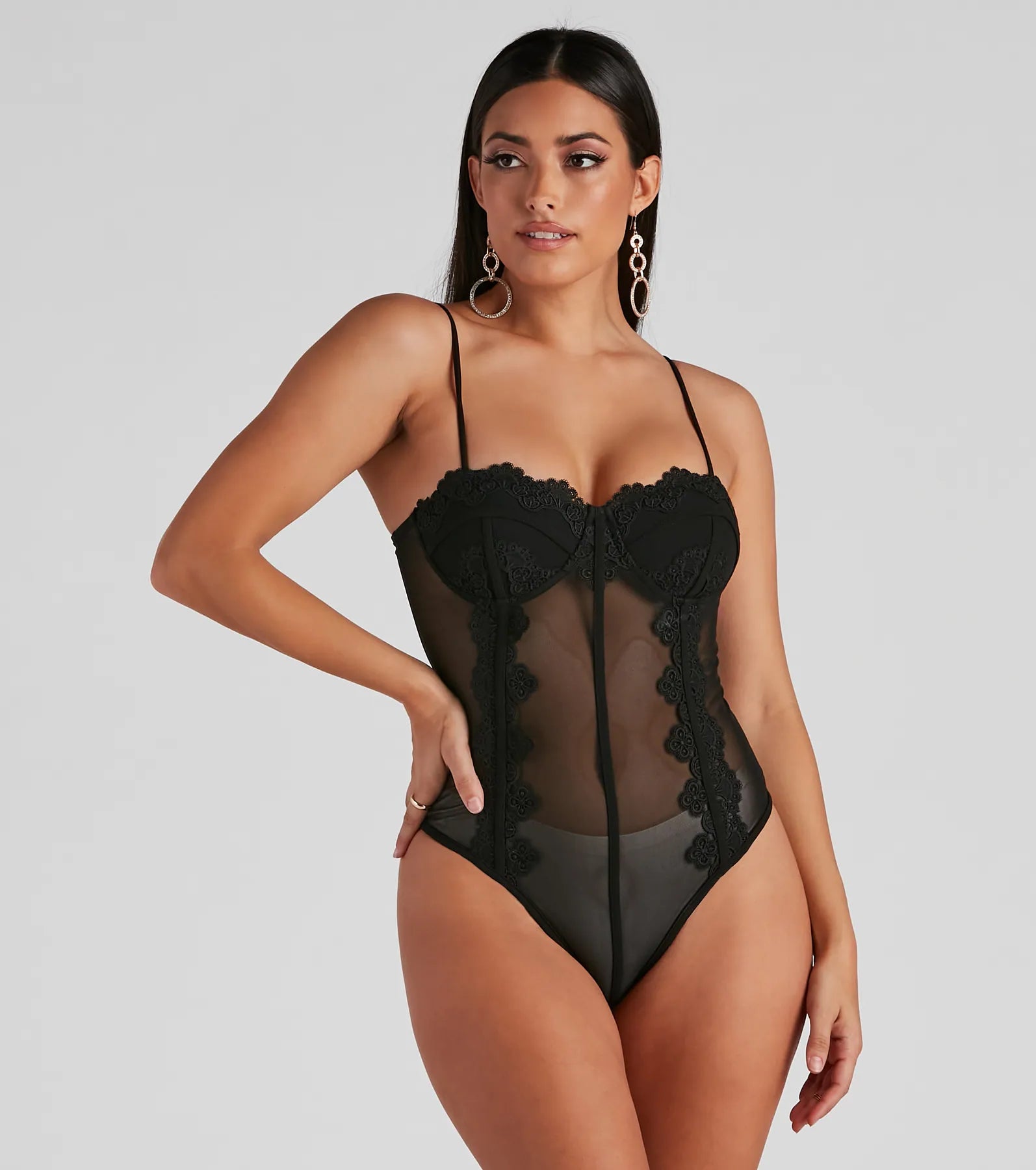 Dreamy-Chic Mesh Crochet Bustier Bodysuit - Image 5