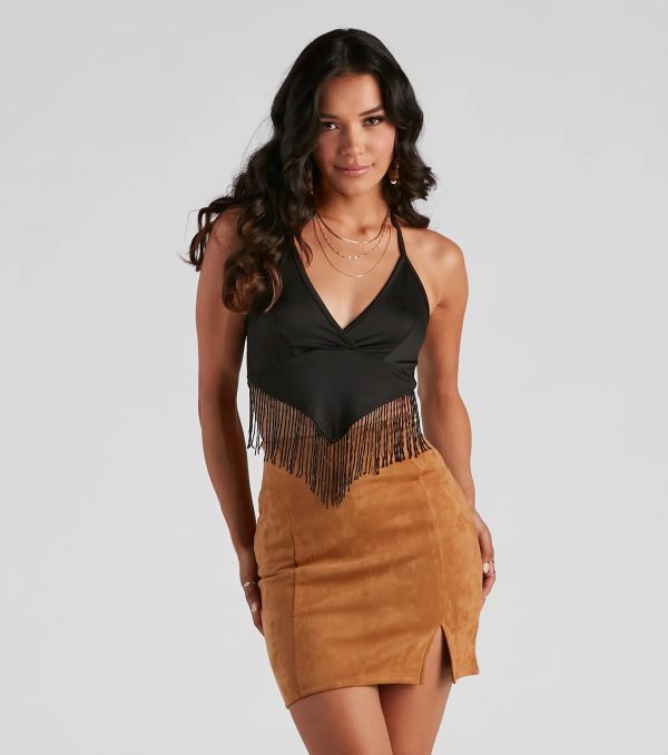Modern Boho Halter Fringe Crop Top - Image 5