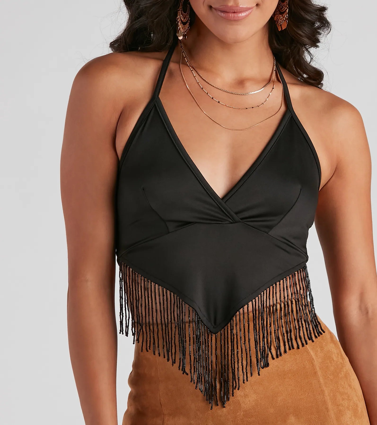 Modern Boho Halter Fringe Crop Top - Image 8