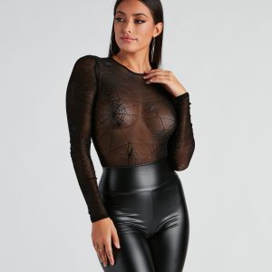 Spider Babe Mesh Graphic Bodysuit