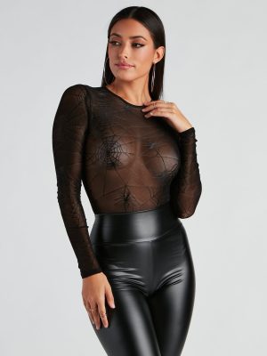 Spider Babe Mesh Graphic Bodysuit
