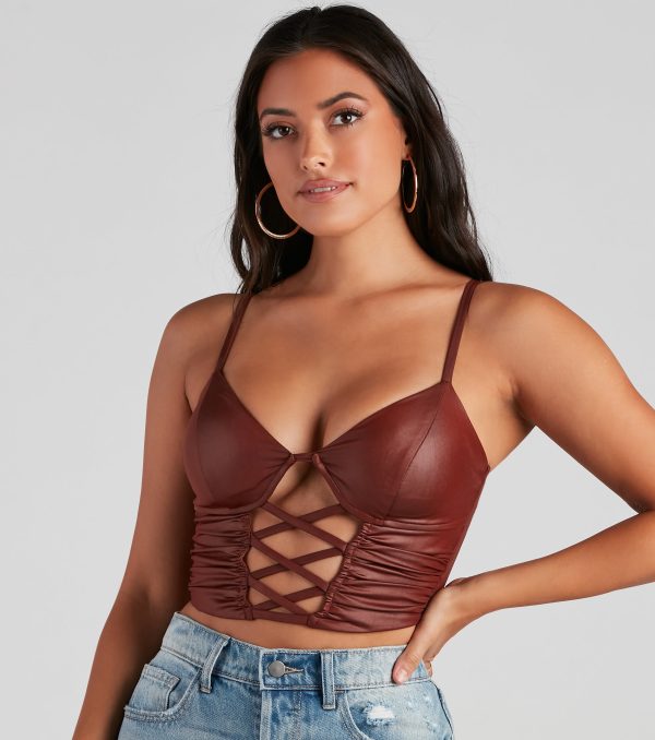 Late Night Faux Leather Lattice Crop Top - Image 4