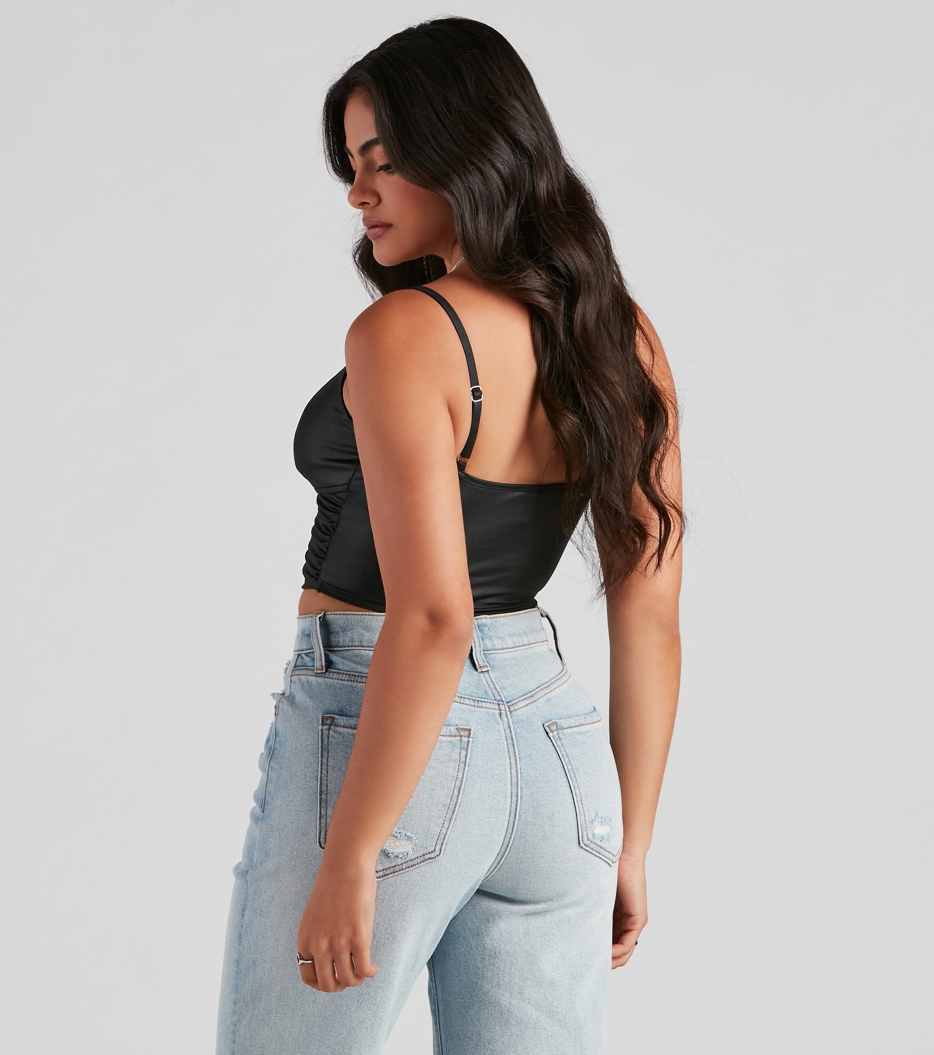 Late Night Faux Leather Lattice Crop Top - Image 6