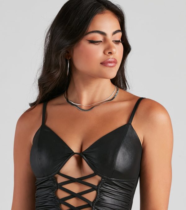 Late Night Faux Leather Lattice Crop Top - Image 8