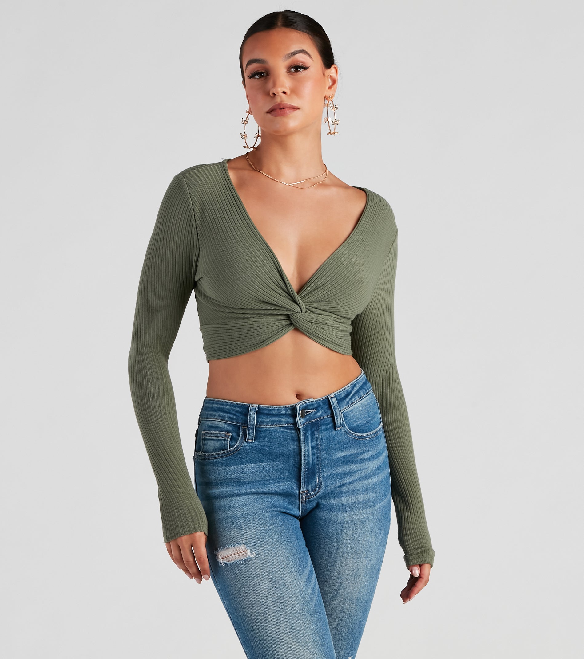 Trendy Twist-Front Ribbed Knit Crop Top - Image 5