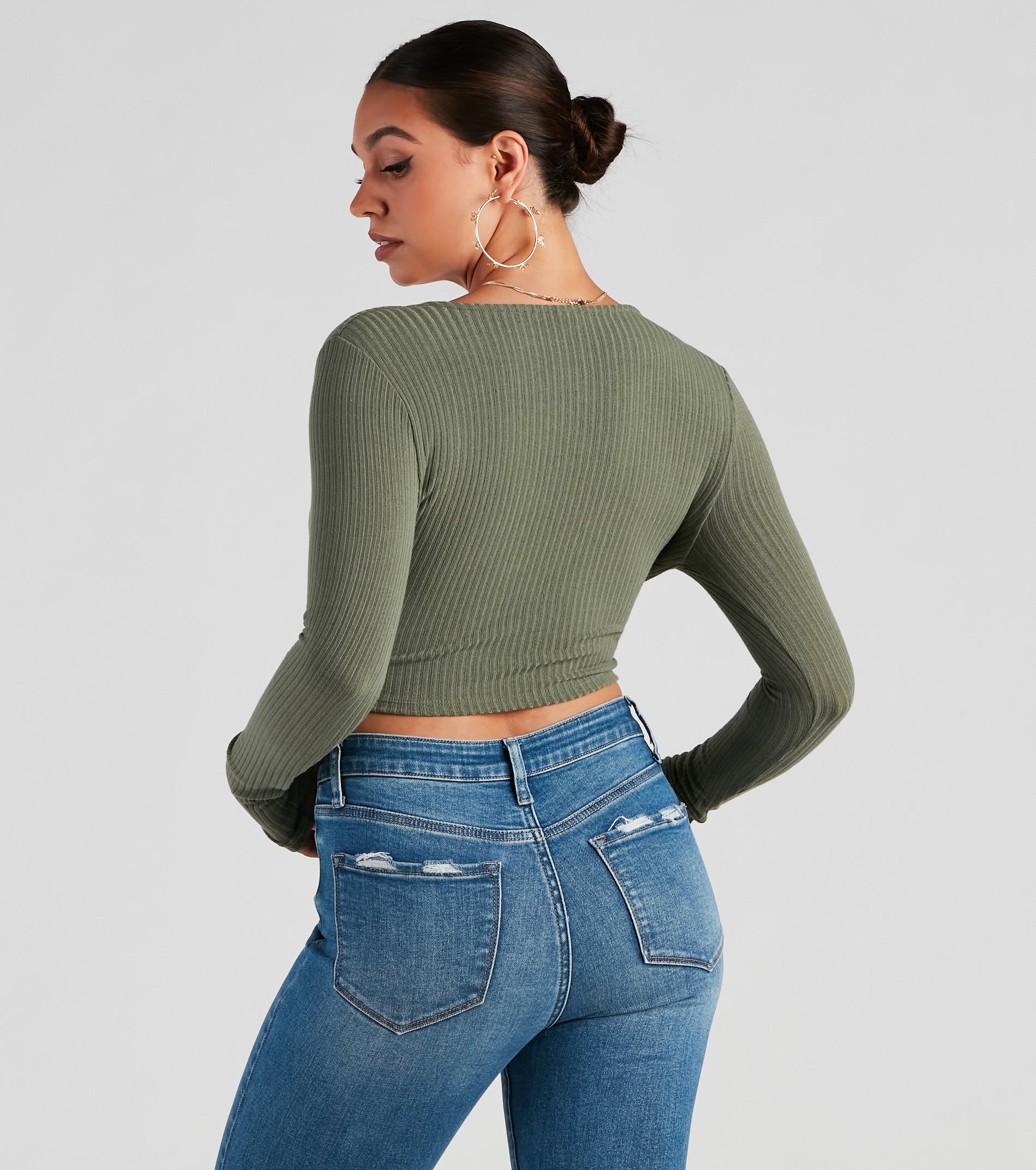 Trendy Twist-Front Ribbed Knit Crop Top - Image 6