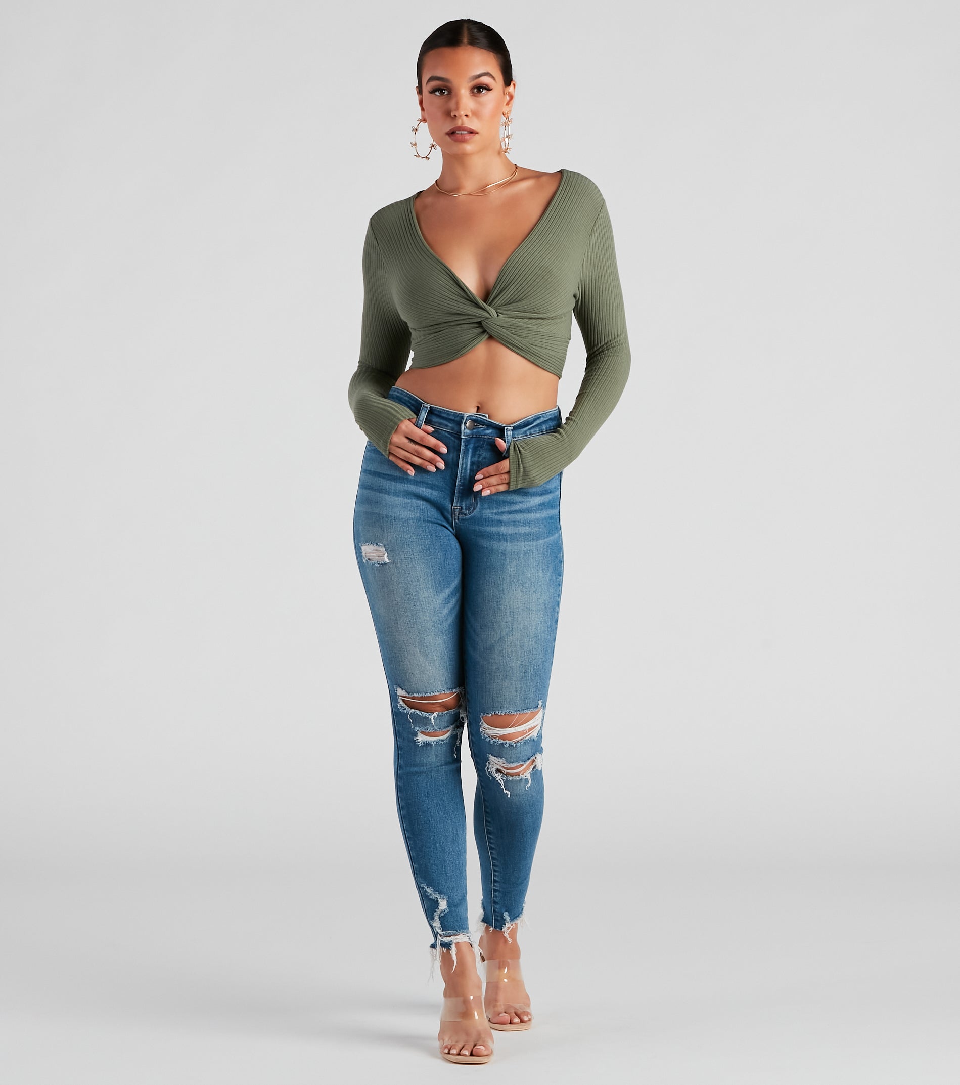Trendy Twist-Front Ribbed Knit Crop Top - Image 7