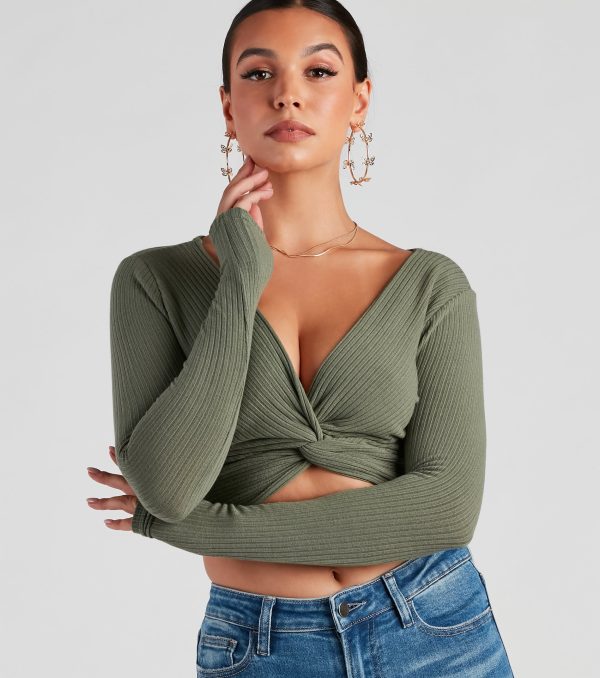 Trendy Twist-Front Ribbed Knit Crop Top - Image 8
