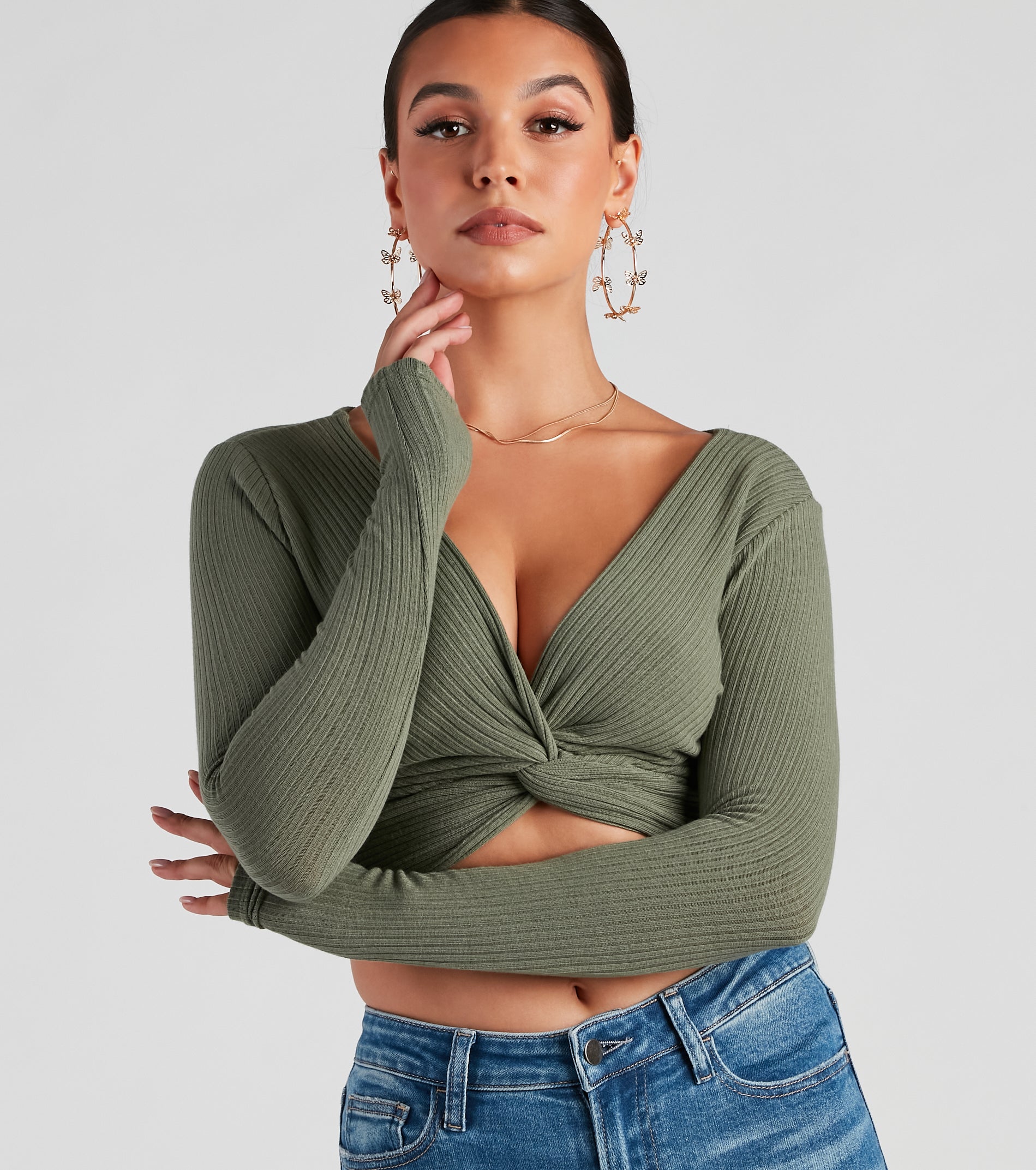 Trendy Twist-Front Ribbed Knit Crop Top - Image 8