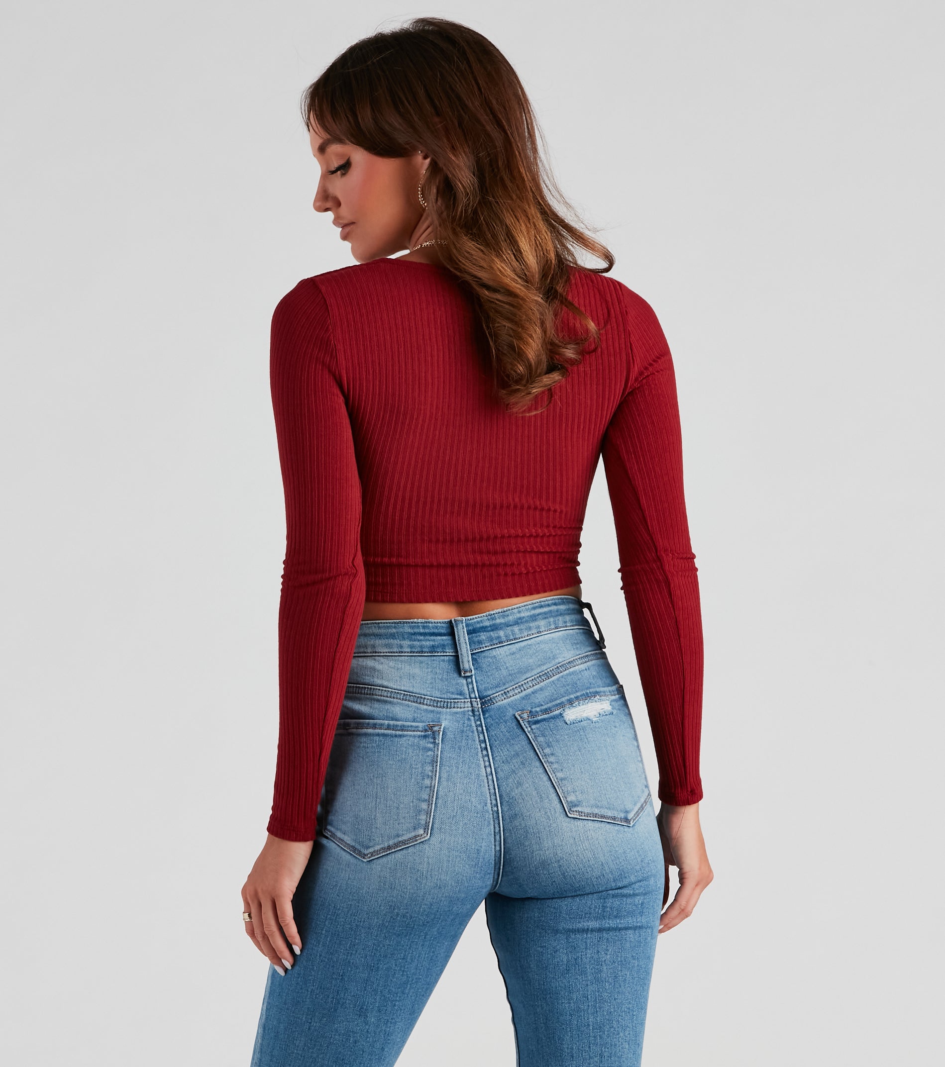 Trendy Twist-Front Ribbed Knit Crop Top - Image 3