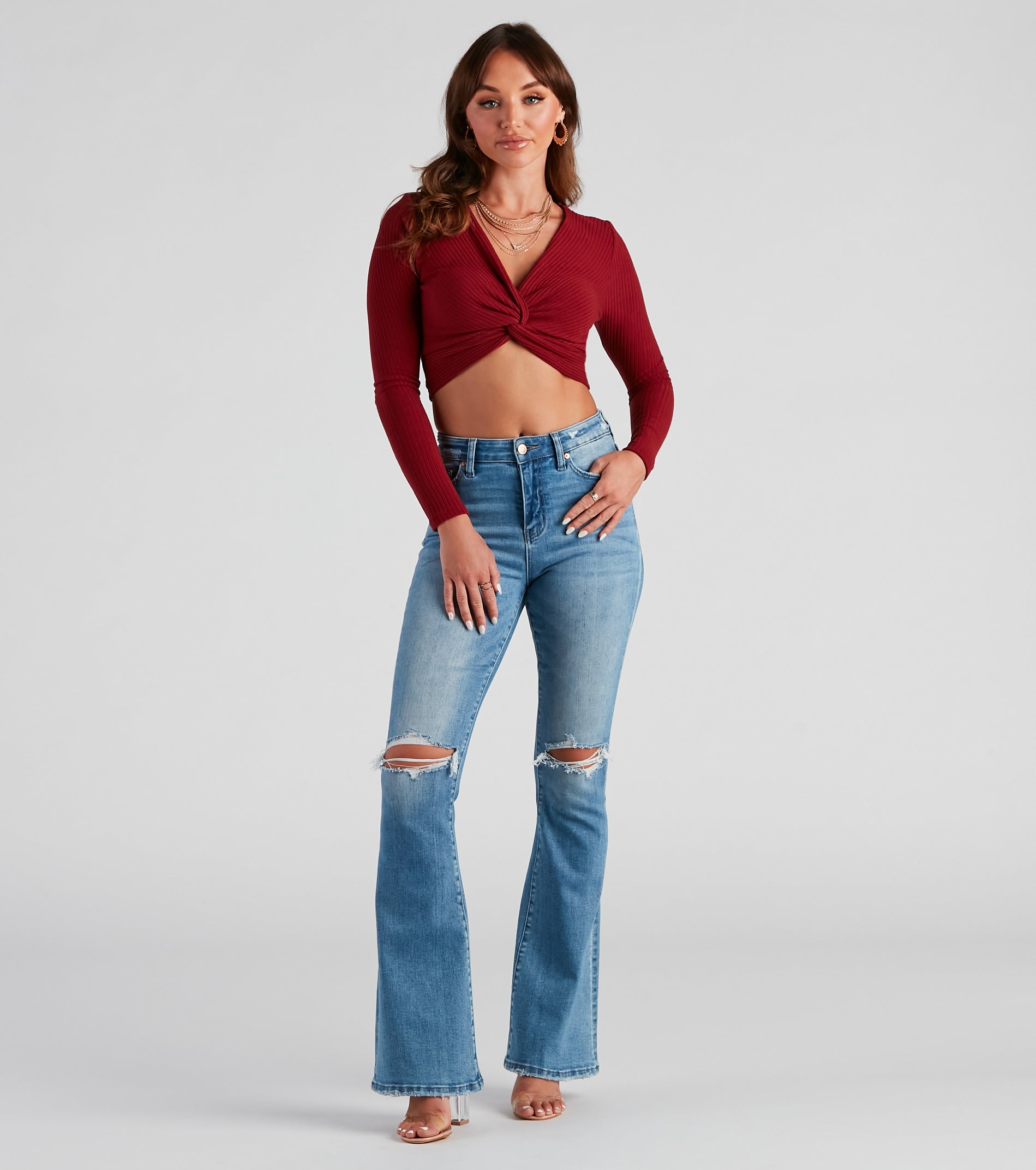 Trendy Twist-Front Ribbed Knit Crop Top - Image 2