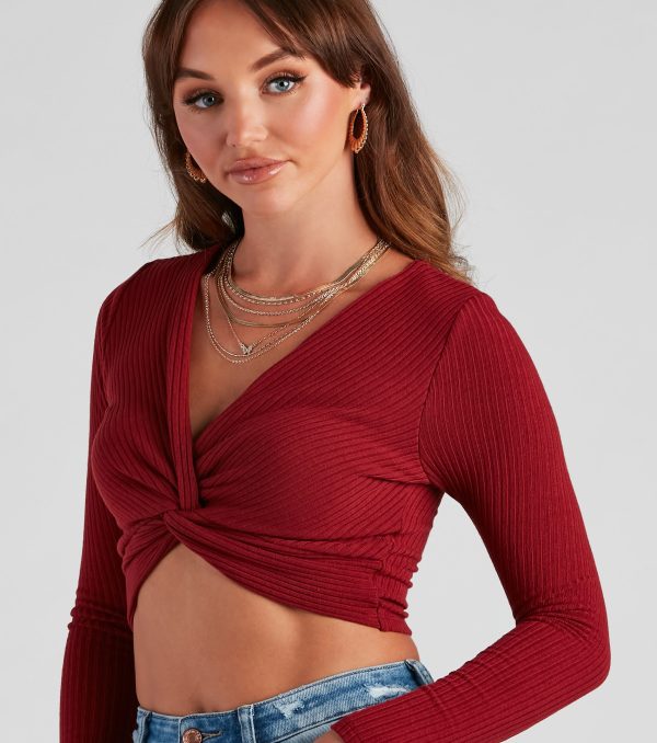 Trendy Twist-Front Ribbed Knit Crop Top - Image 4