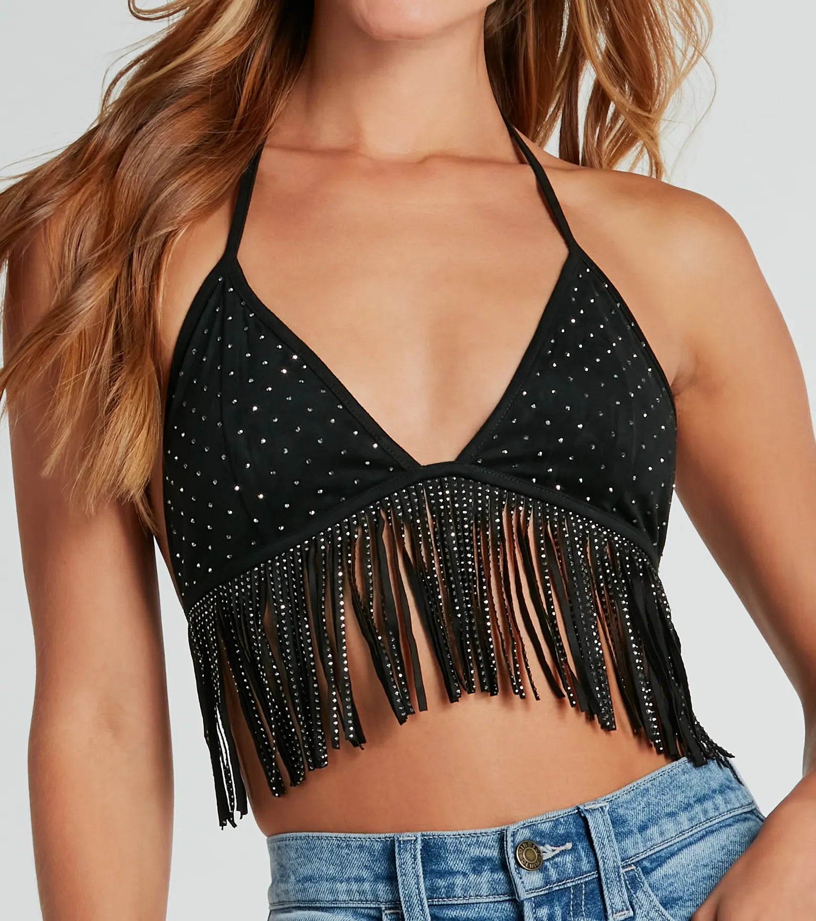Rodeo Babe Rhinestone Fringe Halter Top - Image 4
